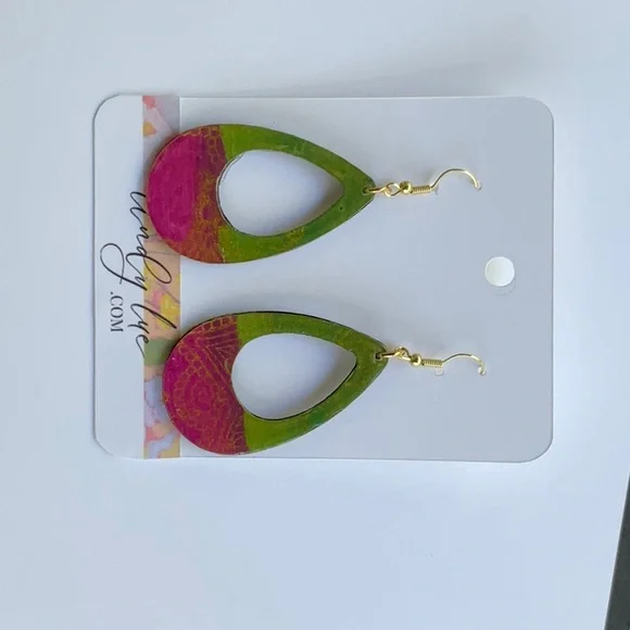 Hand Crafted  Colorful  Abstract Mixed-media Paper Earrings Lightweight - Picture 4 of 10